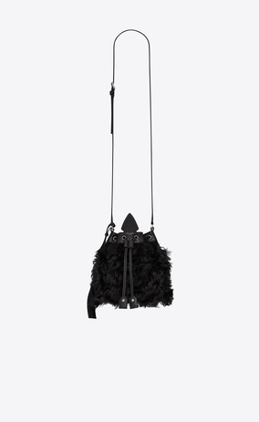 SAINT LAURENT Bucket Bag Woman Small bucket bag with Anja tassel in black curly shearling a_V4